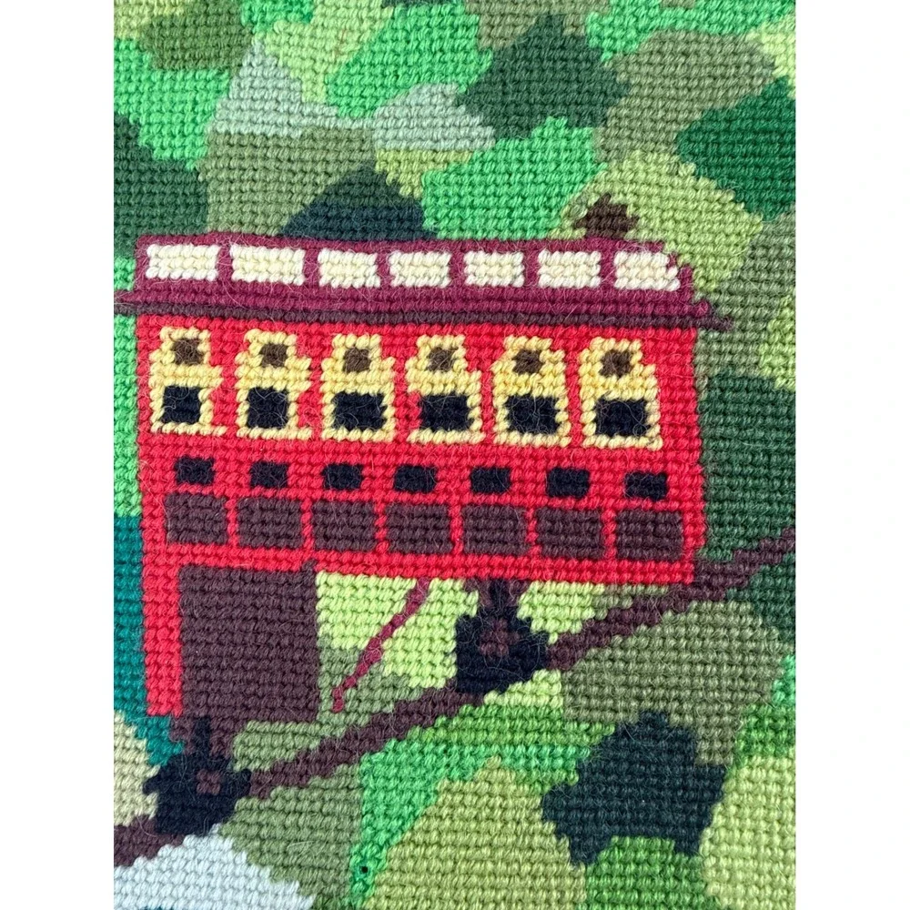 Vintage Handmade Needlepoint Pittsburgh Duquesne Incline Hillside Houses Art